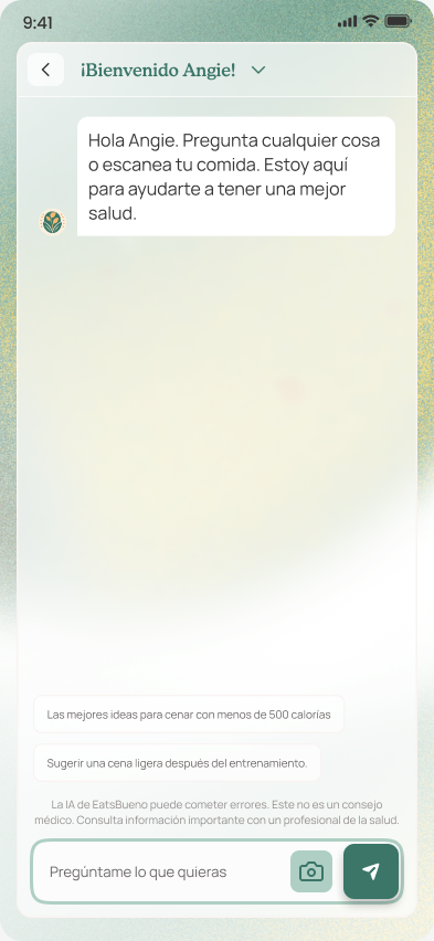 First conversation screen of the EatsBueno app